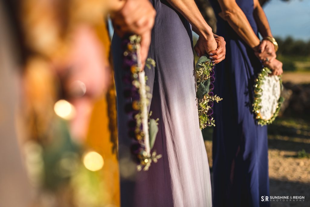 mismatched dresses, bouquet alternatives,