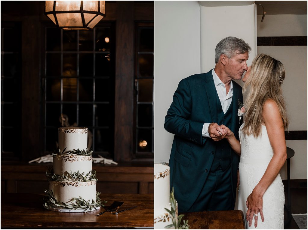 Cake cutting at private home wedding in Watch Hill by Love, Sunday Photography