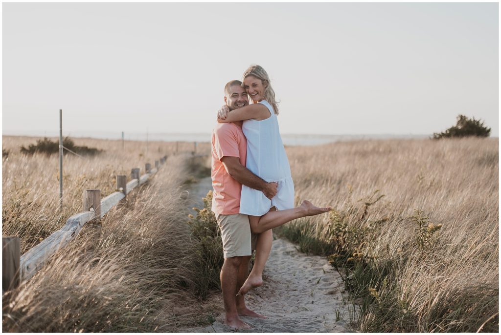 Sunset photos on the beach in Watch Hill | Napatree Point Engagement Photos | Love, Sunday Photography