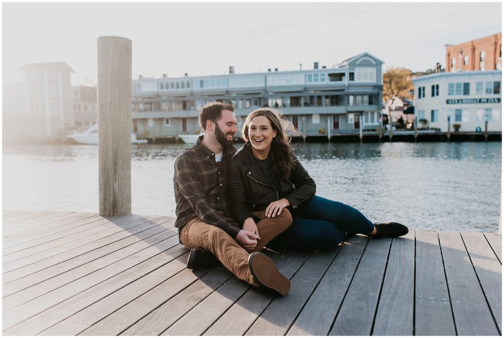 Lifestyle engagement photos in Downtown Mystic, CT with Love, Sunday Photography.