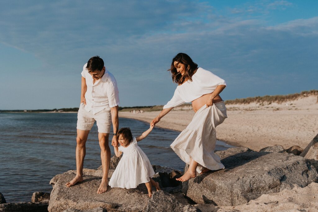 Trendy Cape Cod Maternity Photos on the Beach at Sunset