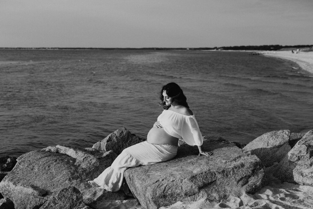 Trendy Cape Cod Maternity Photos on the Beach at Sunset