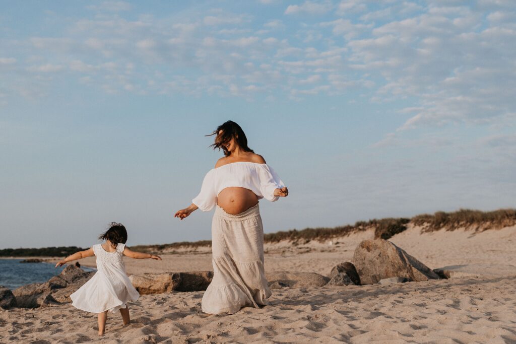 Trendy Cape Cod Maternity Photos on the Beach at Sunset