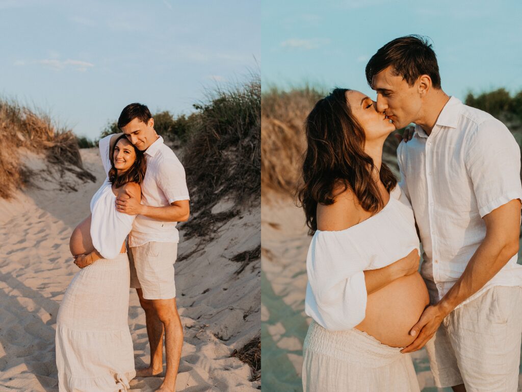 Trendy Cape Cod Maternity Photos on the Beach at Sunset