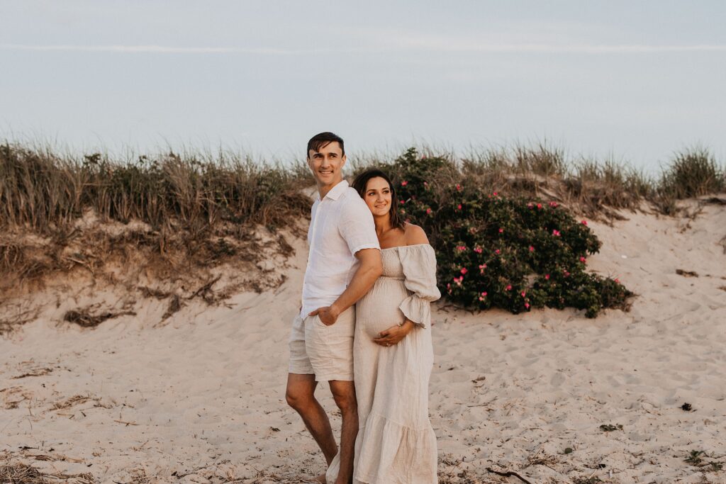 Trendy Cape Cod Maternity Photos on the Beach at Sunset