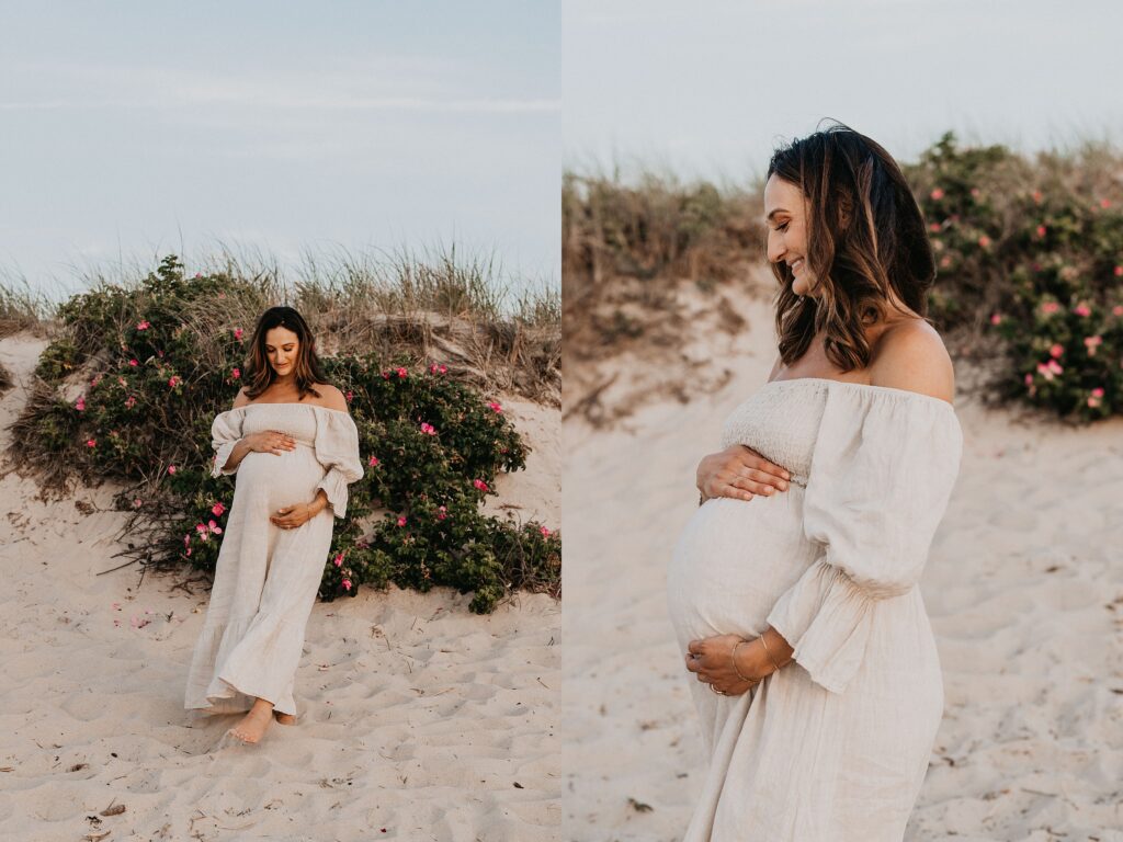 Trendy Cape Cod Maternity Photos on the Beach at Sunset